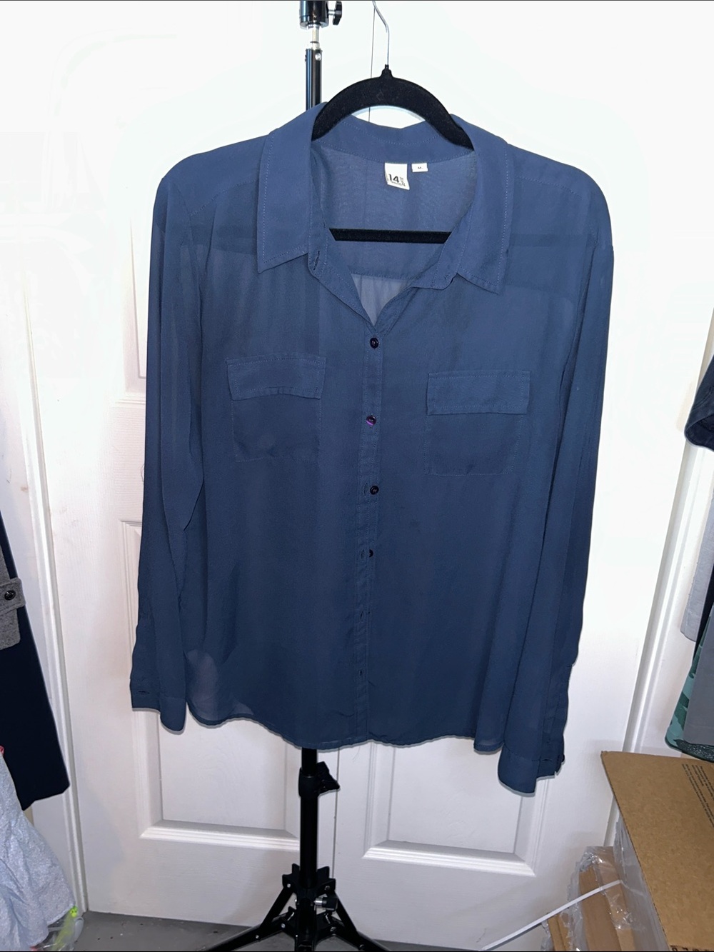 Like New 14th & Union Sheer Navy Blouse